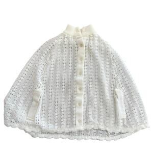 Miss Women's White Vintage Hand Knitted Button Front Cape Cardigan Size
